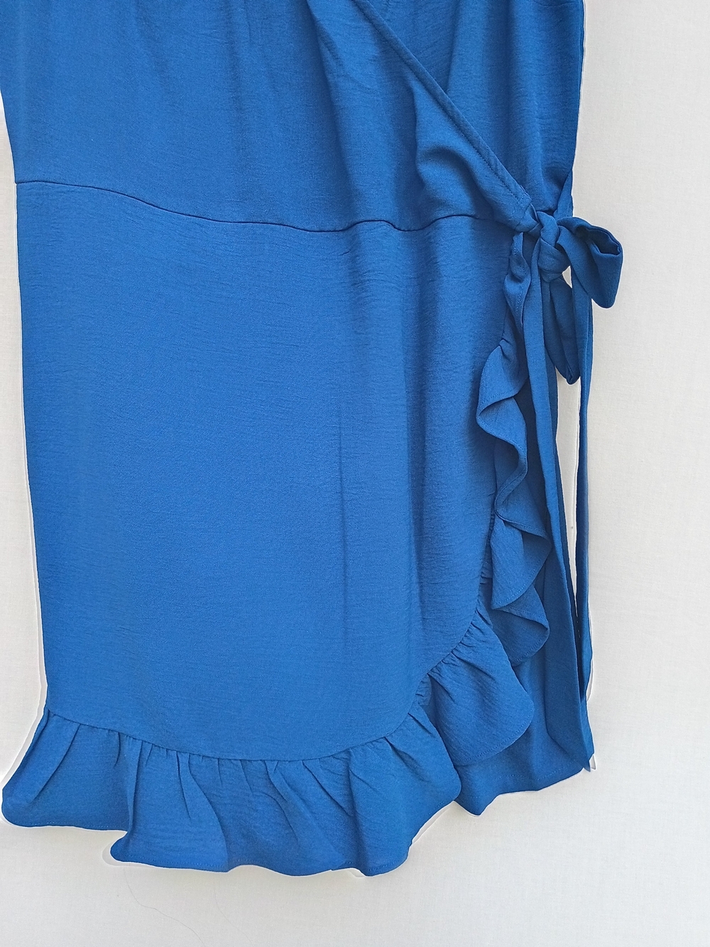 Emma & Michele Royal Blue Sleeveless Wrap Mini Romper with Ruffle Hem - Picture 5 of 5
